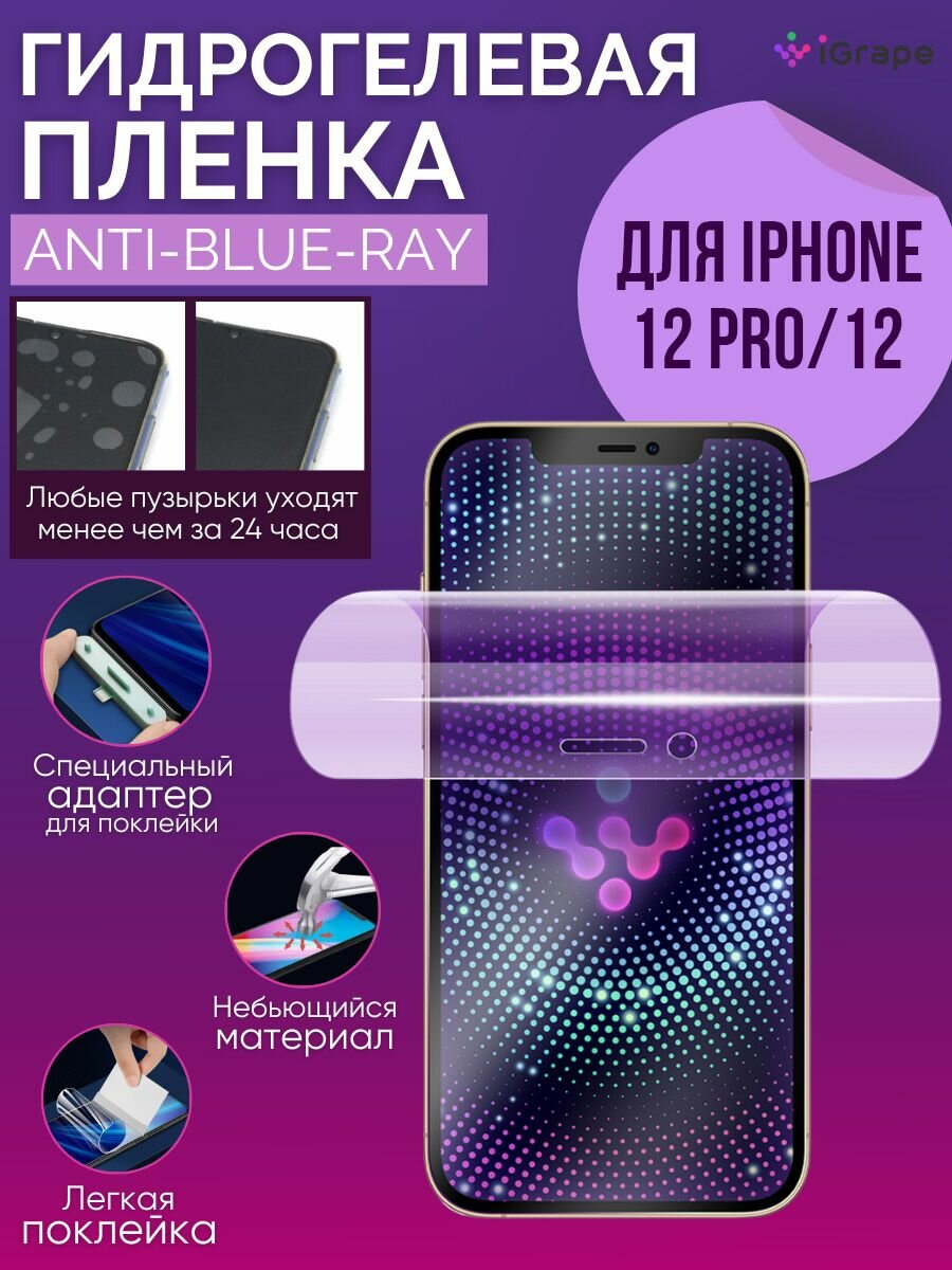 Гидрогелевая пленка iPhone 12, iPhone 12 Pro, iGrape (Анти-blue-ray) / пленка на айфон 12 / пленка на айфон 12 про