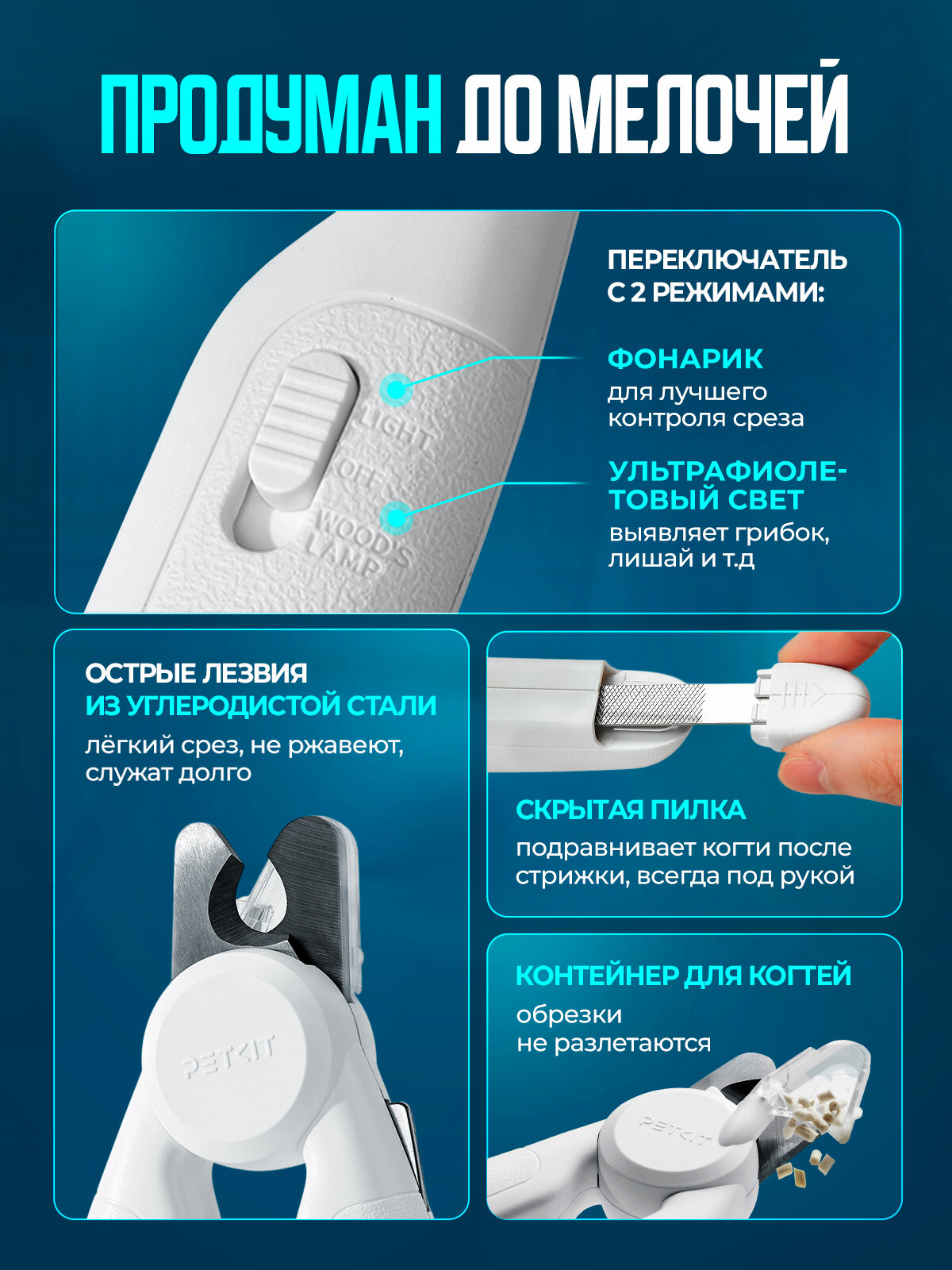 Картинки Когтерез для кошек и собак с LED фонарем PETKIT