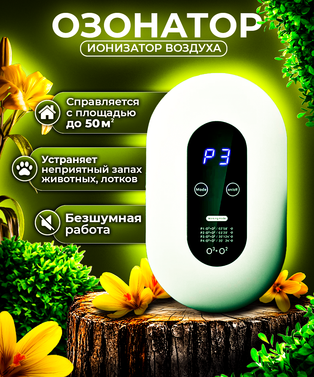 Озонатор-Ионизатор для дома и помещений для очистки воздуха и устранения запахов настенный белый