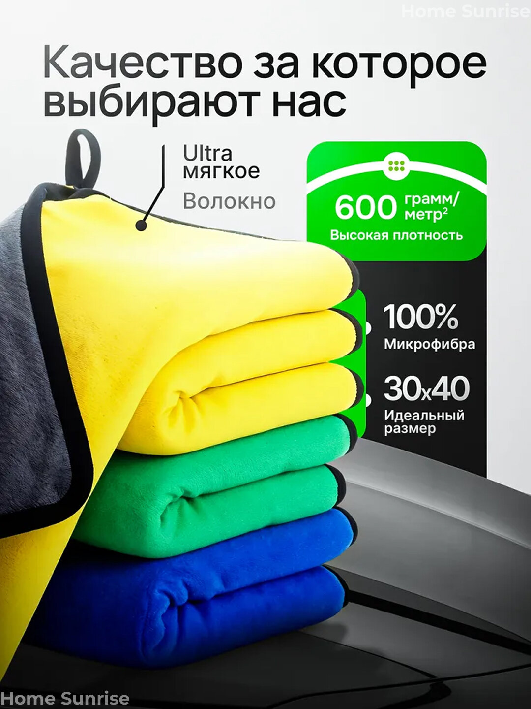 Полотенце из микрофибры, 30×40 см, для авто, кухни, стекол и мебели — не оставляет разводов