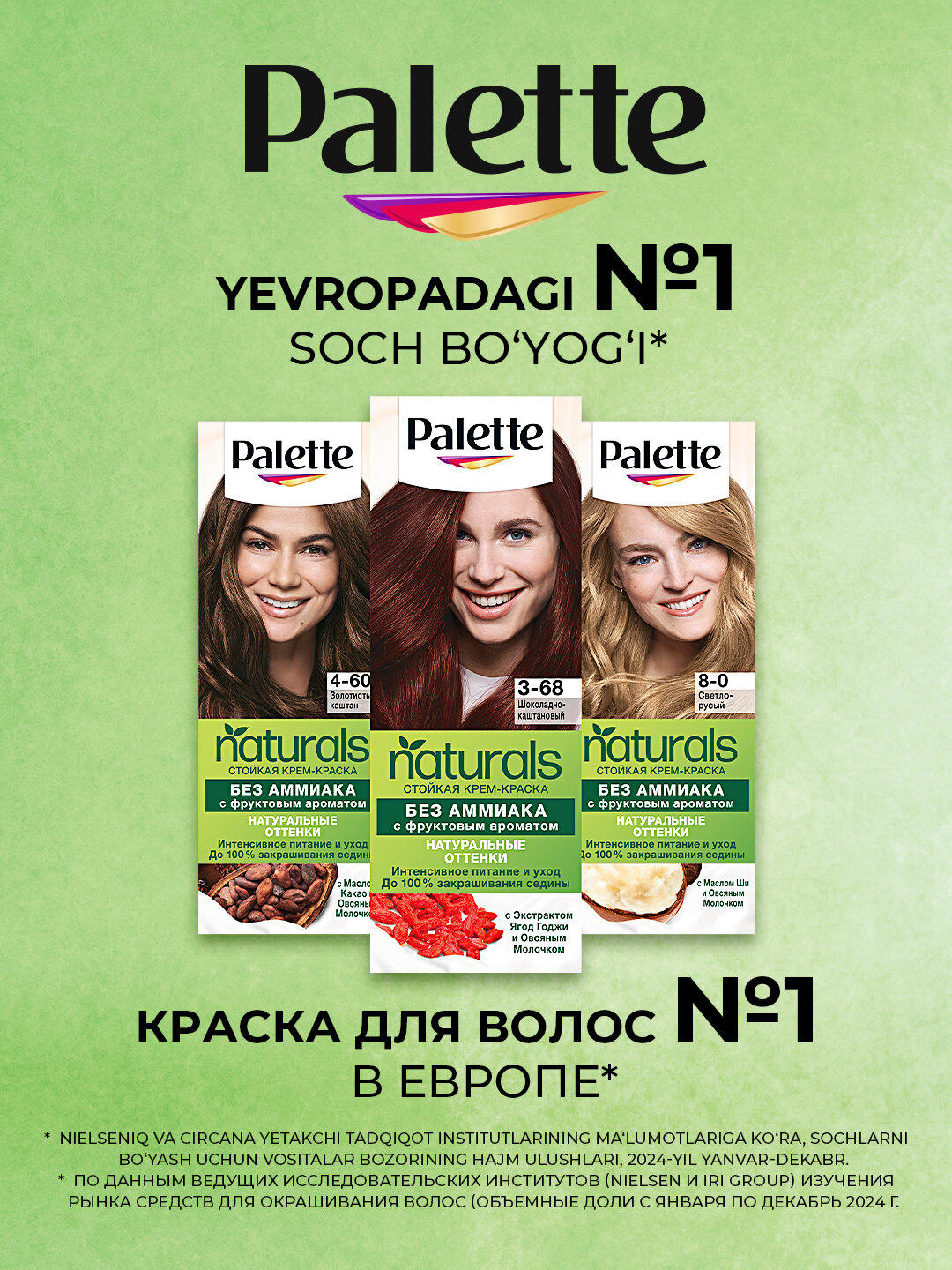 Краска для волос Палетт PNC 3-68, шоколадно-каштановая, для закрашивания седины, питательная — фото 1