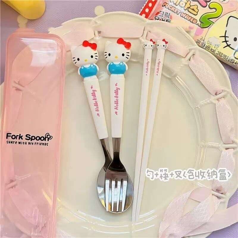 Посуда Sanrio Hello Kitty Melody Kuromi с силиконовой ручкой