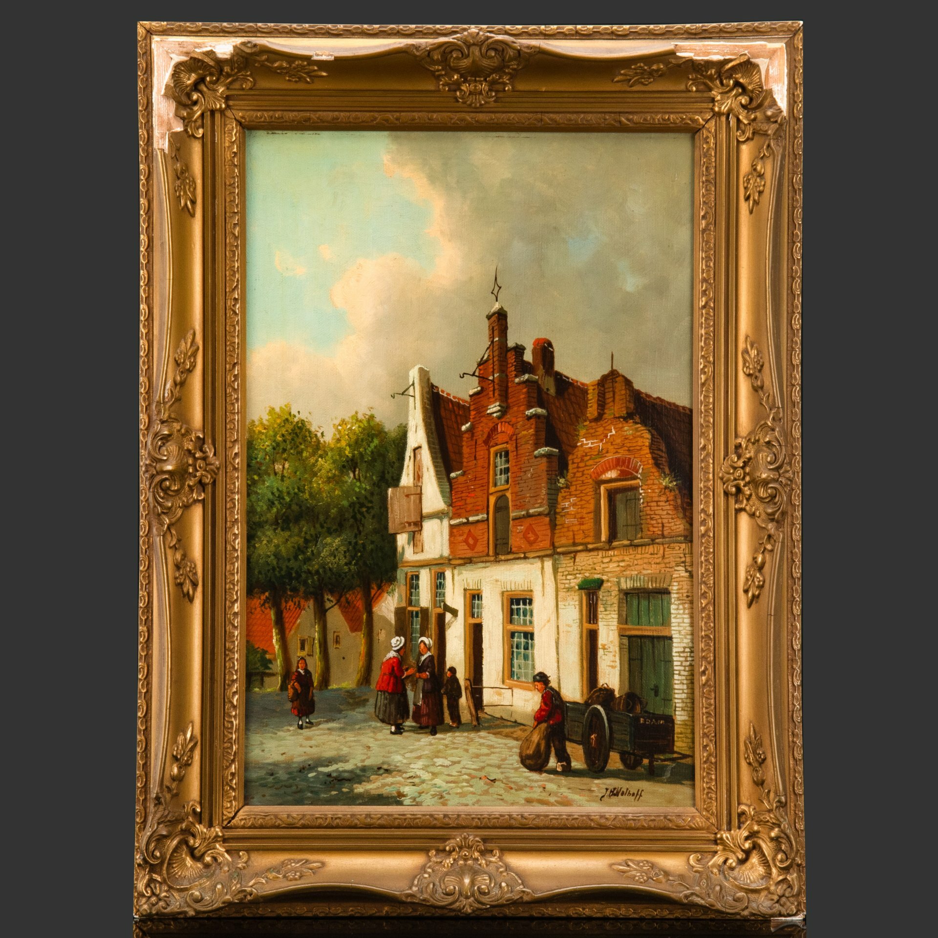 Картина "Голландская улочка. Эдам", неизвестный художник, холст, масло, в раме