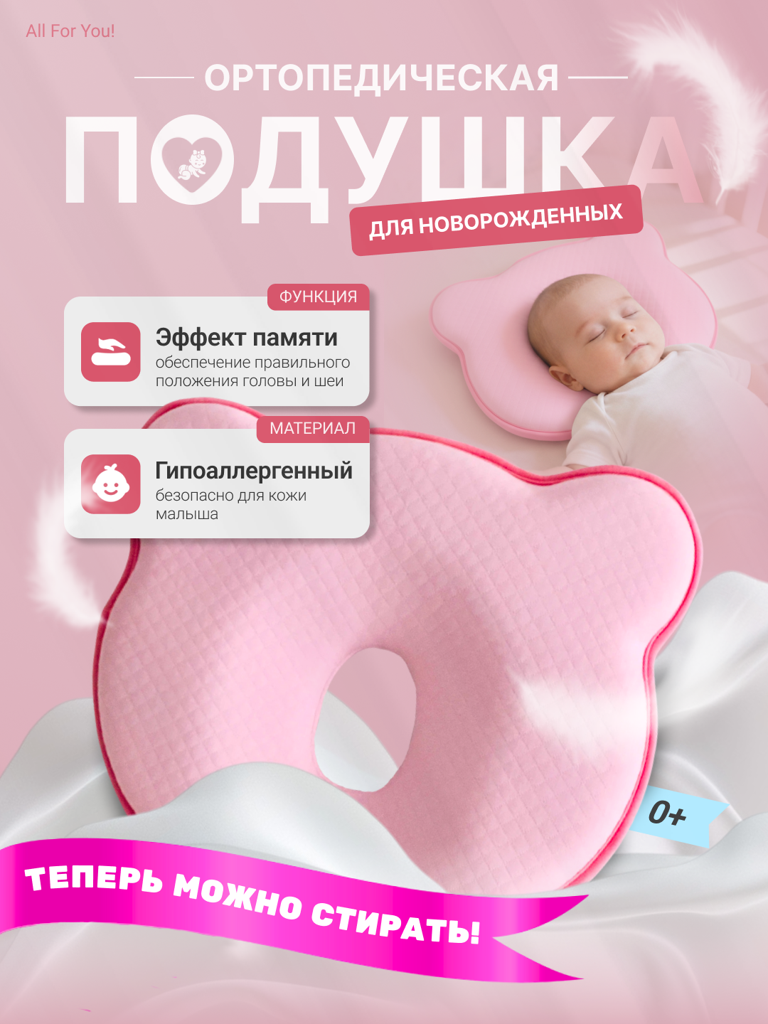 Ортопедическая подушка для сна, для новорожденных, с эффектом памяти