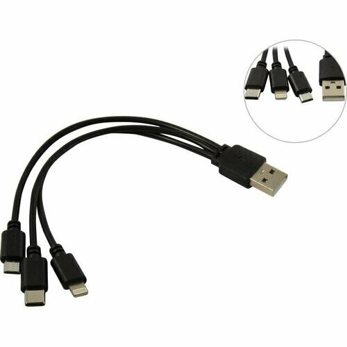 USB A -> micro-B+USB-C+Lightning Ks-is KS-478B-0.2 usb дата кабель lightning micro type c type c x76 hoco черный