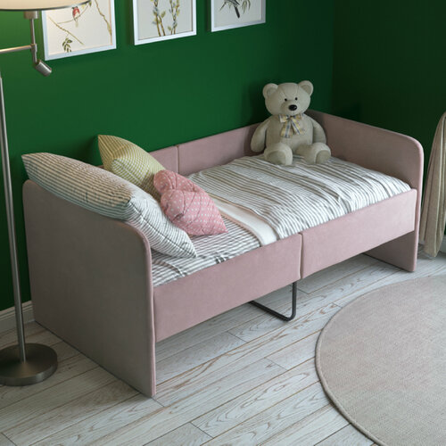 Детский диван кровать с бортиками Smile 140х70 см, цвет Розовый, с мягким изголовьем для детей от 3 лет