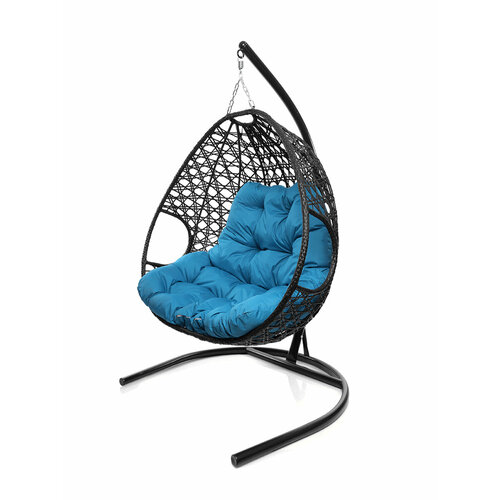 Подвесное кресло с ротангом черное Для компании люкс голубая подушка