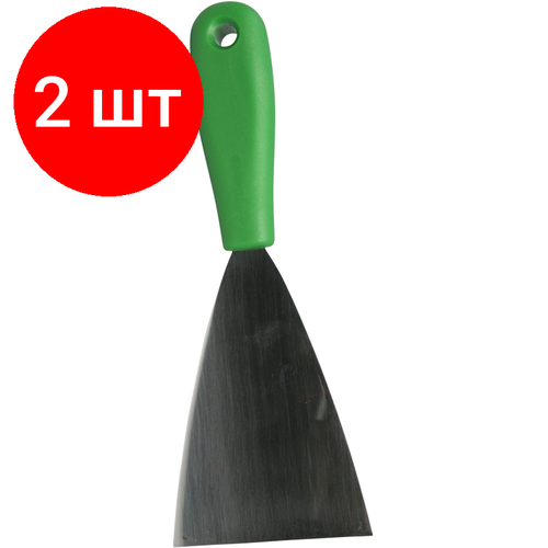 Комплект 2 штук, Скребок FBK 80мм нержавеющая сталь-1мм, ручка пластик зеленый 88080-5