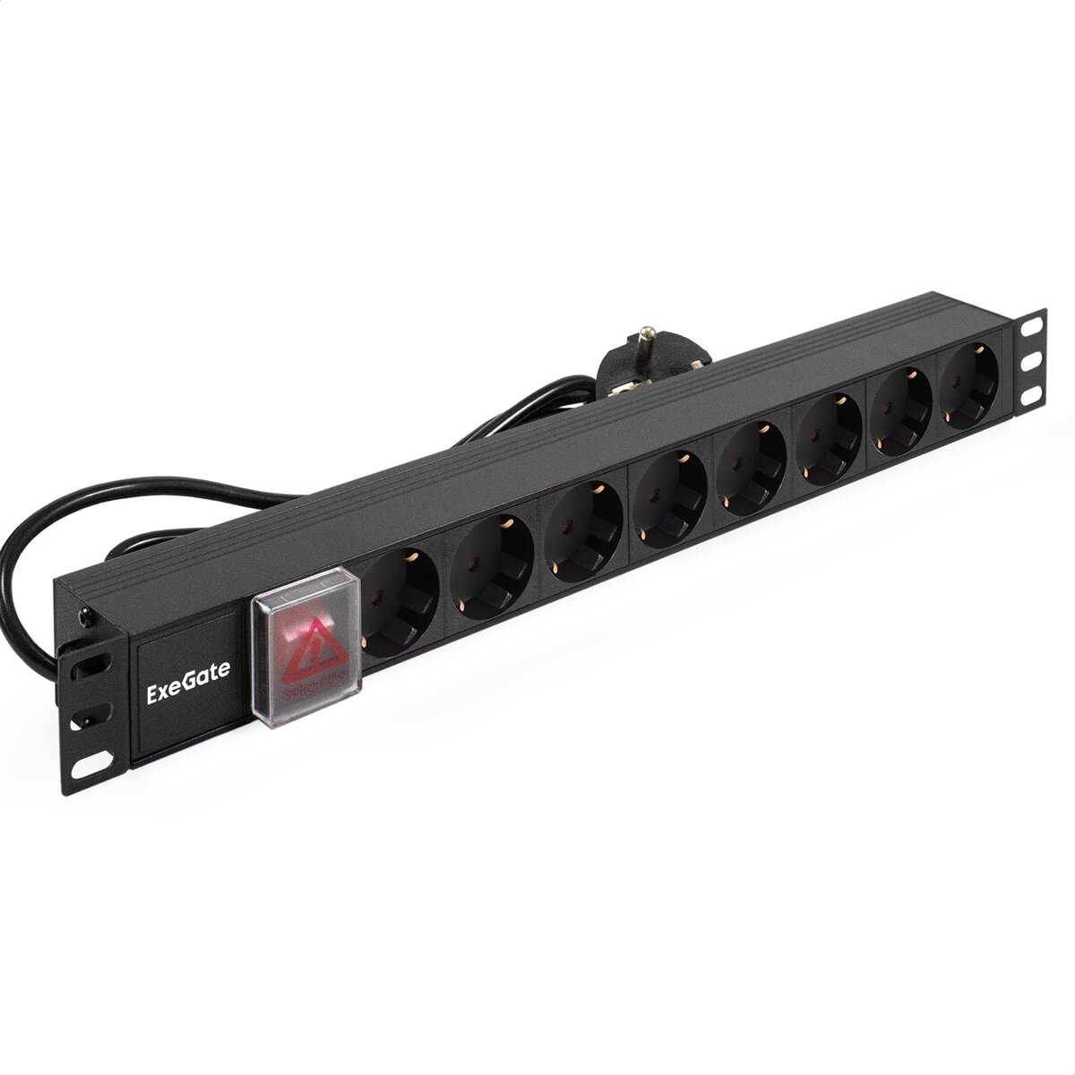 Блок розеток горизонтальный ExeGate ServerPro PDU-19H804 Al-8S-EU2.5CU-SW, 19", 1U, Алюминий, 8 Schu