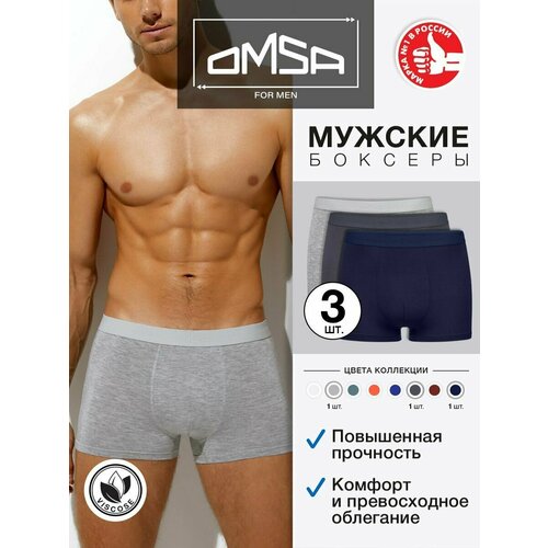 Трусы Omsa, 3 шт., размер 54(3XL), серый, синий