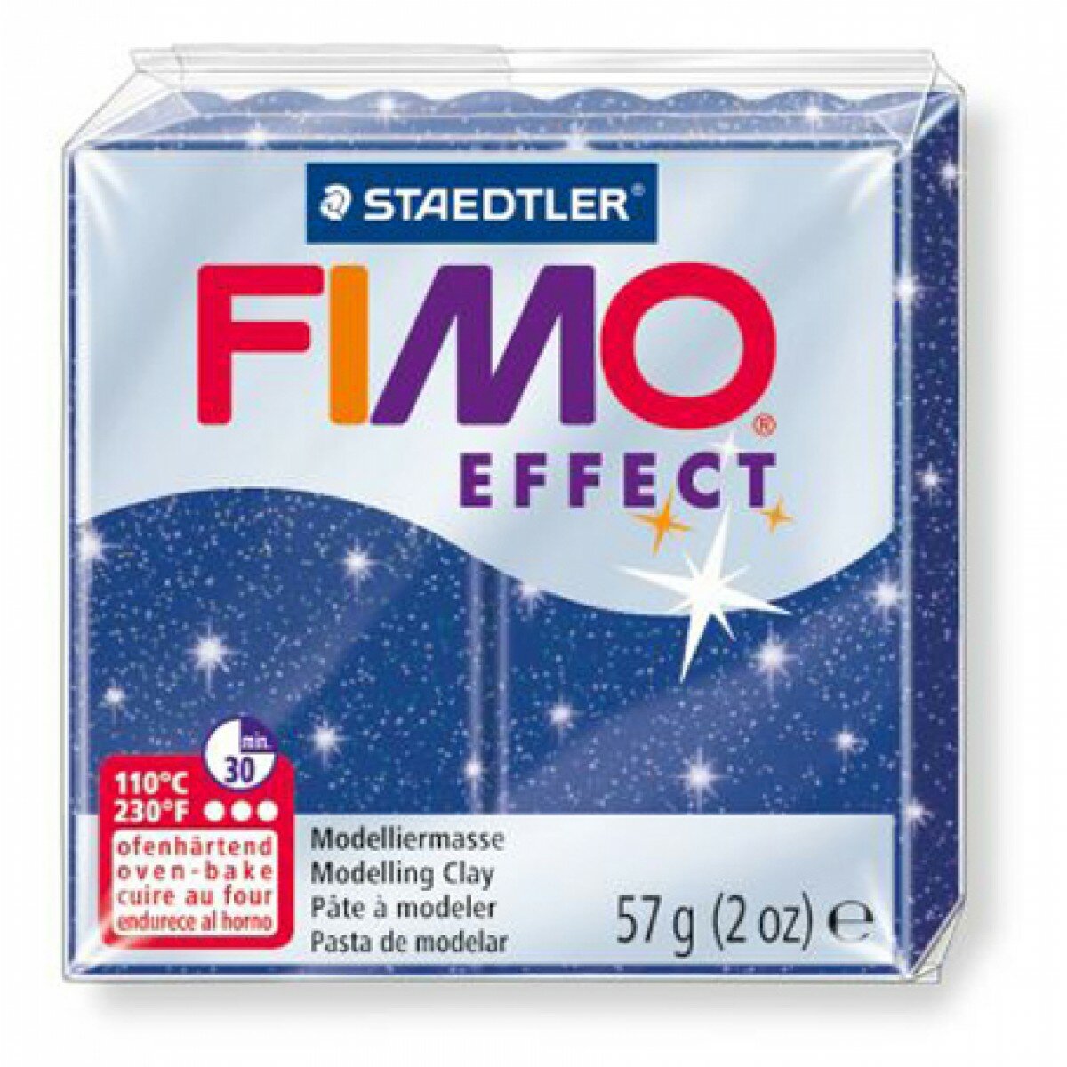 Полимерная глина FIMO Effect 55 х 55 х 15 мм синий с блестками FIMO 8020-302