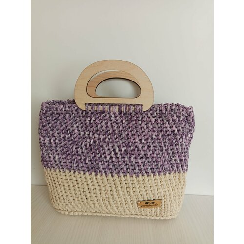фото Сумка , фактура вязаная, бежевый, фиолетовый нет