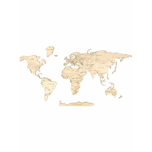 Деревянная карта мира на стену 135*70 см (без окраски)