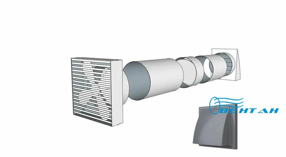 Вентиляция вытяжная диаметром 100 мм через стену до 0,5 метра (комплект) Вентан-100/0,5/СЕР