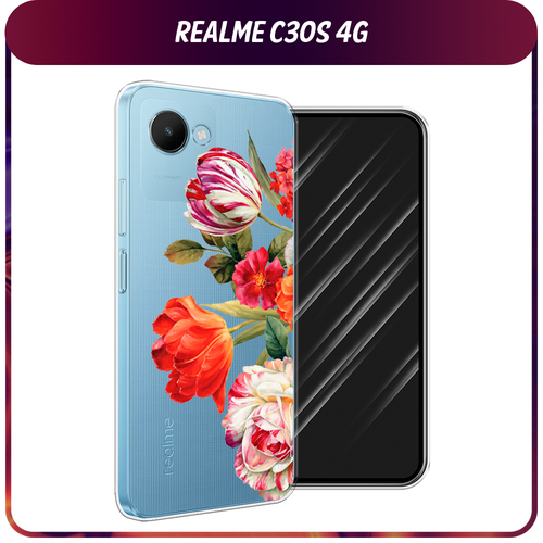 Силиконовый чехол на Realme C30S 4G / Реалми С30S 4G Весенний букет, прозрачный силиконовый чехол на realme c30s 4g реалми с30s 4g розовые разводы рисунок
