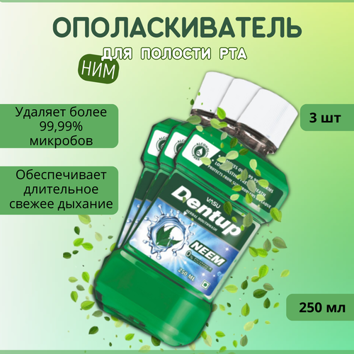 3 шт. Trichup ополаскиватель Дентап для полости рта с нимом (Vasu Dentup Mouth Wash – Neem), 250 мл. ополаскиватель для полости рта освежающий anti tobacco effect fresh mouthwash 250мл