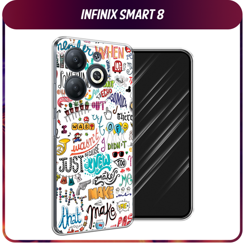 Силиконовый чехол на Infinix Smart 8/Smart 8 HD/Hot 40i / Инфиникс Смарт 8/Смарт 8 HD/Хот 40i Много надписей силиконовый чехол на infinix smart 8 smart 8 hd hot 40i инфиникс смарт 8 смарт 8 hd хот 40i glitch art