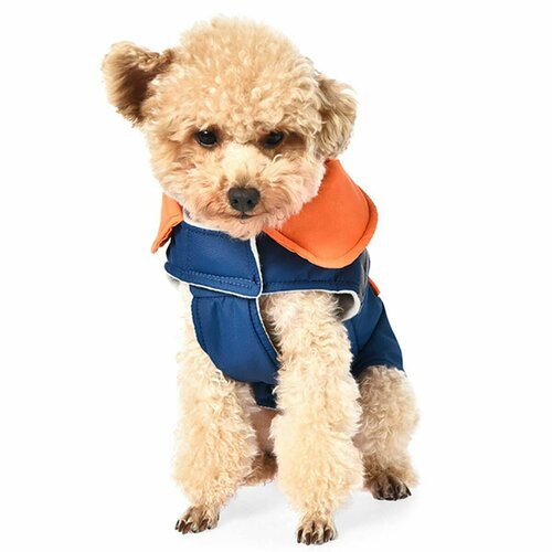 куртка для собак pet it джинсовая синяя s 25см 1 шт Куртка для собак Pet-it, на флисовой подкладке, водонепроницаемая, синяя с оранжевым, S, 25 см, 1 шт