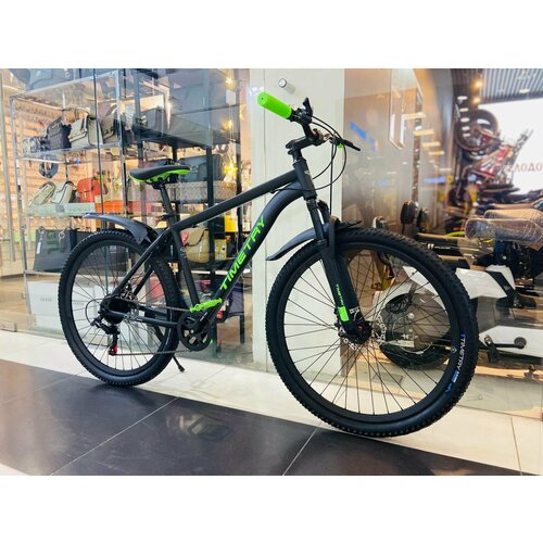 Велосипед горный скоростной TimeTry ТТ322 7s 27.5' дюймов / взрослый, мужской и женский для прогулки / скоростной, спортивный велик черный/зеленый