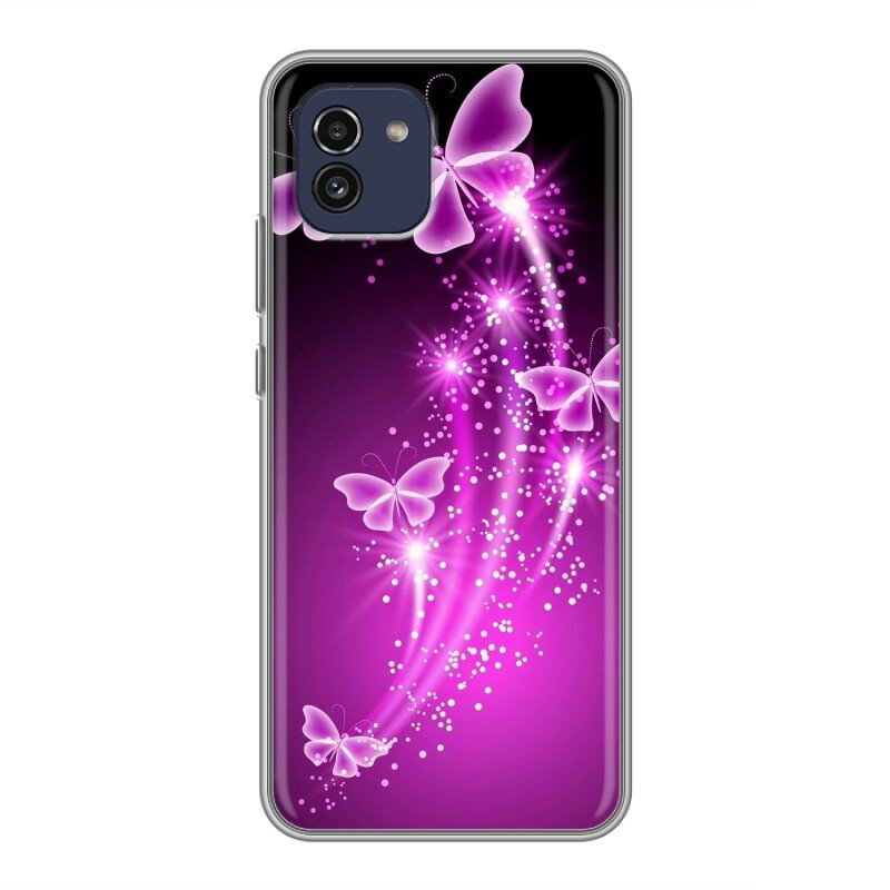 Дизайнерский силиконовый чехол для Самсунг А03 / Samsung Galaxy A03 Бабочки фиолетовые