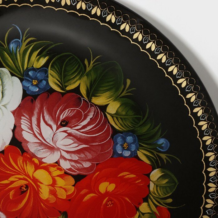 Доляна Тарелка стеклянная пирожковая Доляна «Народные мотивы», d=18 см, цвет чёрный