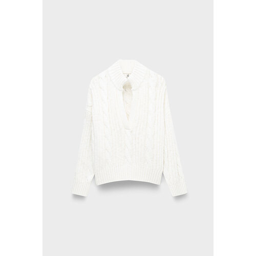 Джемпер DENIMIST split neck cable sweater white, размер 42, белый