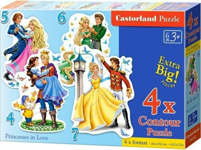 Пазлы Castorland "Влюбленные принцессы", 4 в 1, 4, 5, 6 и 7 элементов