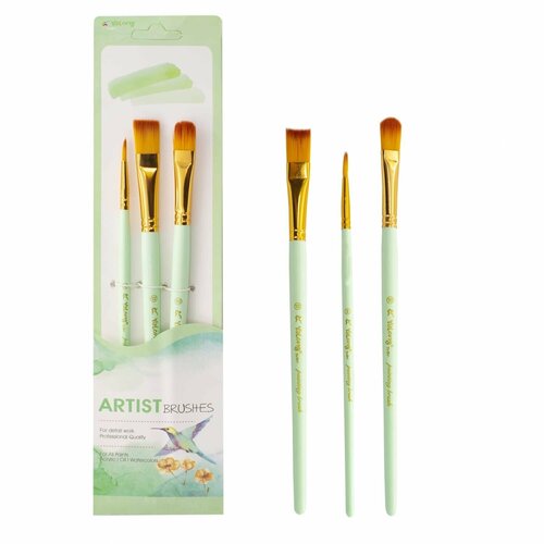 Набор кистей Yalong нейлон 3шт круглая 2 плоская 10 12 деревянная ручка блистер европодвес 98367 394₽