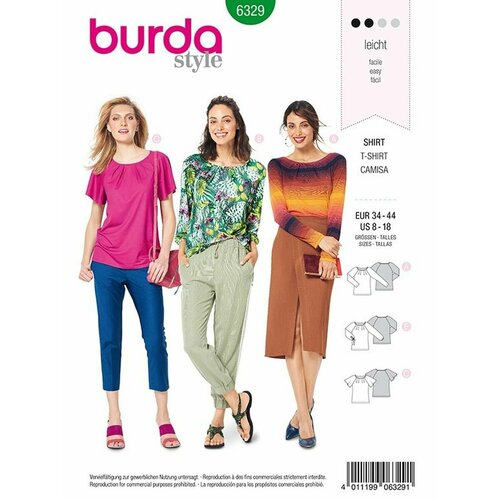 Выкройка Burda 6329 Блузка, футболка выкройка burda 6308 рубашка с длинным или коротким рукавом