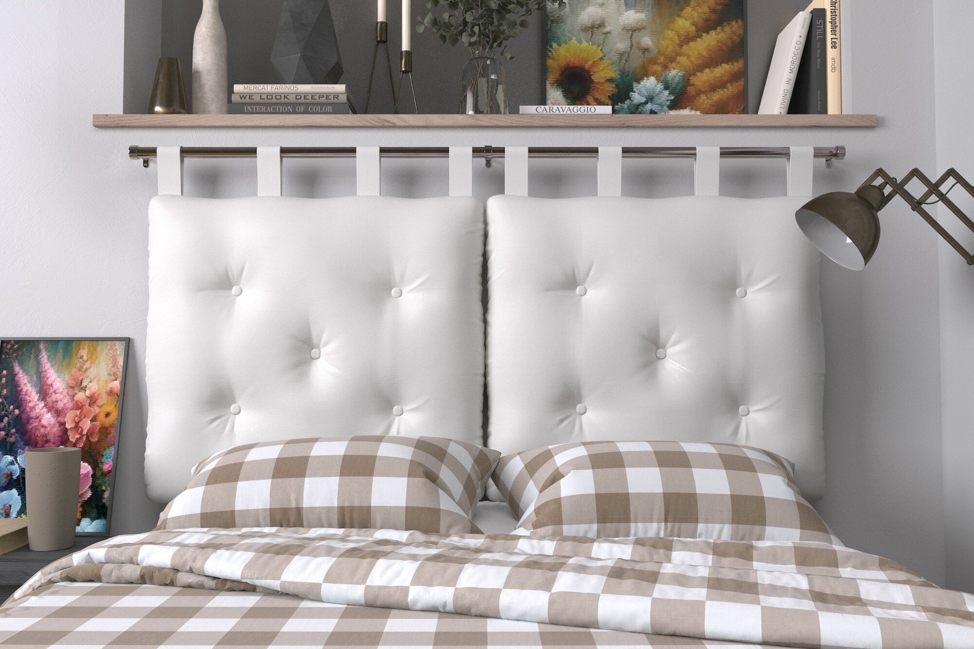 Набивное изголовье-подушка для кровати Mr. Mattress Soft S 140x70 White с креплением