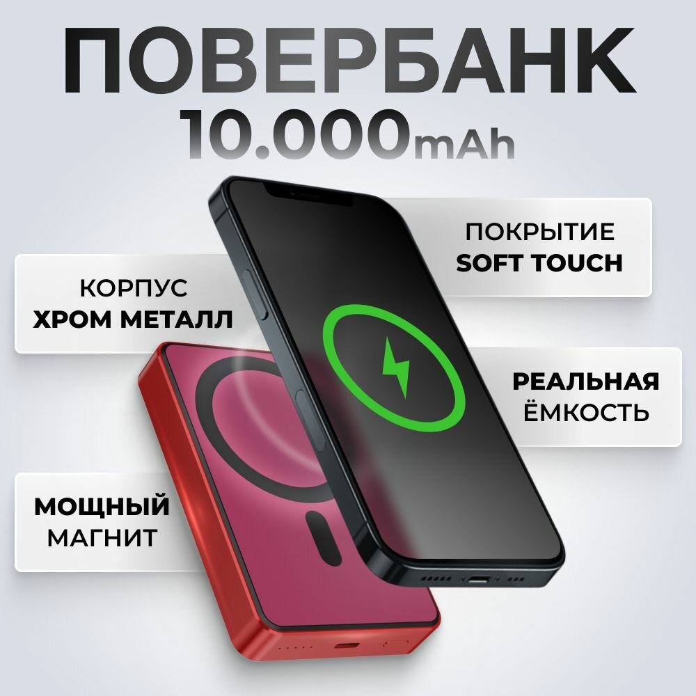 Повербанк 10000 Wireless Power Bank Magsafe с быстрой беспроводной зарядкой для Айфона