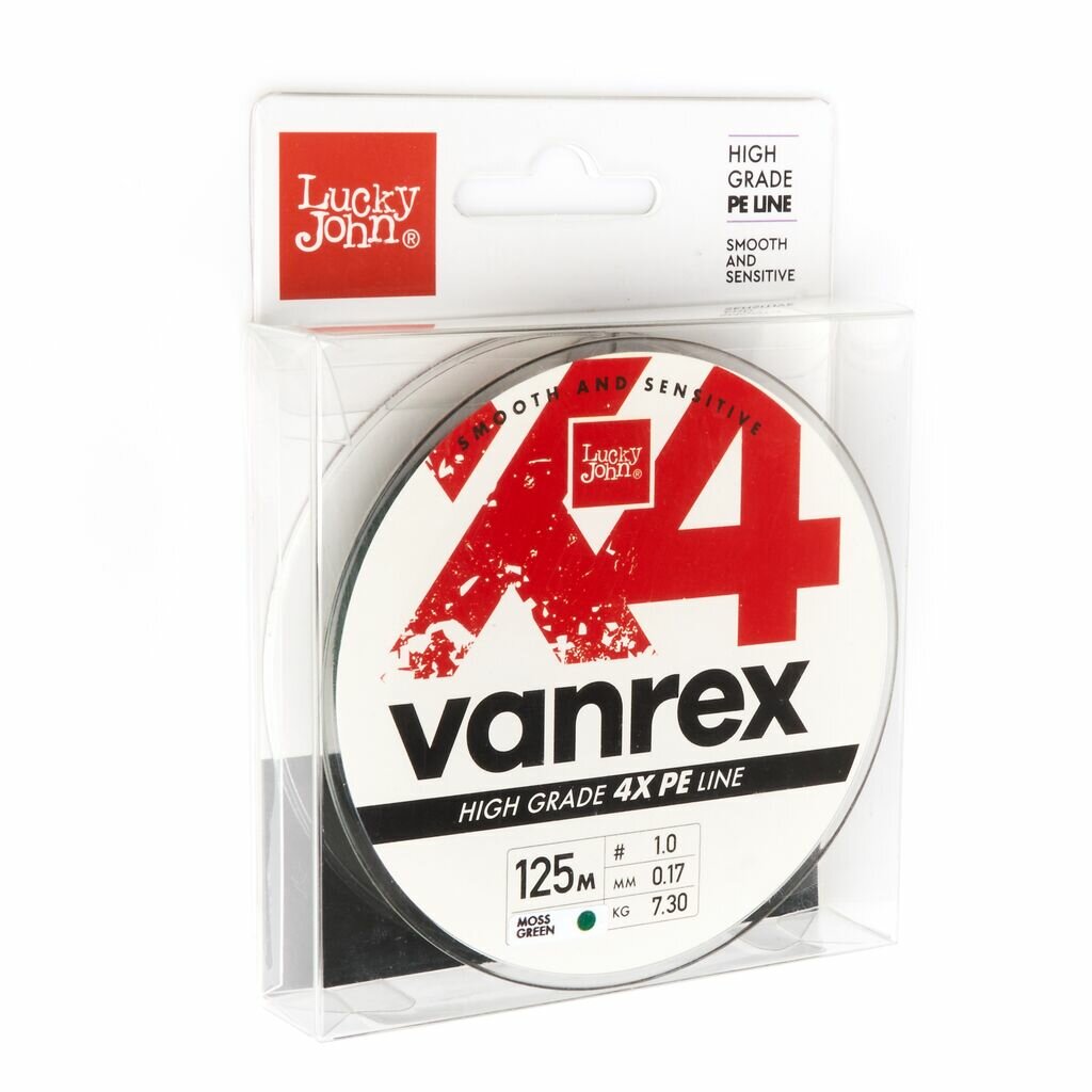 Плетеный шнур Lucky John Vanrex х4 BRAID Moss Green 125 м 0.17 мм 7.3 кг