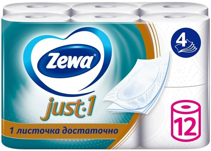 Туалетная бумага Zewa Just-1 12 рулонов 4 слоя