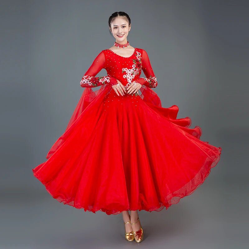 Зелёное бальное платье для танцев, XXXL, Красный, Женский