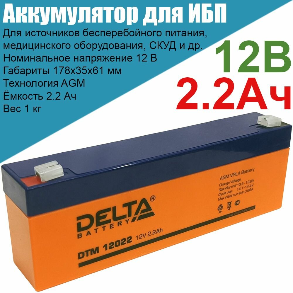 Аккумуляторная батарея Delta Battery DTM 12022 (12В 2.2Ач)