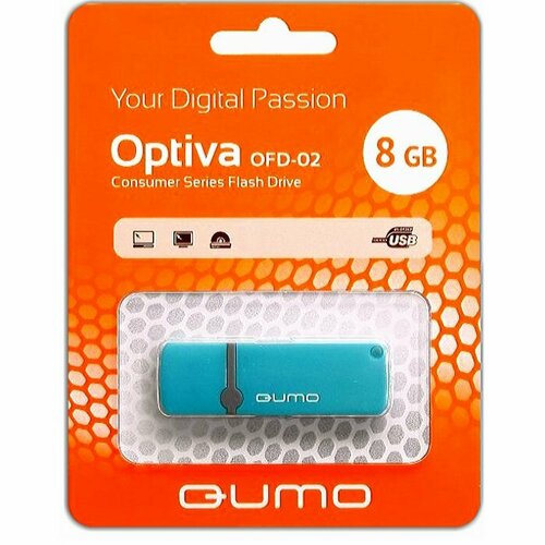 флешка usb 8gb qumo optiva 02 usb2 0 голубой qm8gud op2 blue Флешка Qumo Optiva 02 8 Гб usb 2.0 Flash Drive - синяя