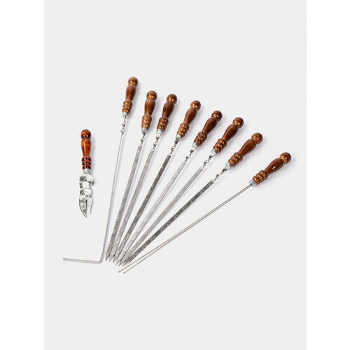 Подарочный набор шампуров в чехле 8 предметов 63 см с ножом и двойным шампуром Цвет Зелёный хаки 7497₽