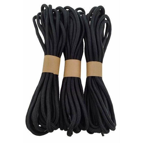 Шнурки круглые 100 см, прочные, с сердечником, черные, 3 пары