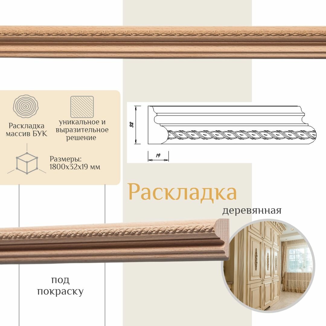 фото Раскладка деревянная из бука, WOODINT, PM0720002B1.8, 19х32