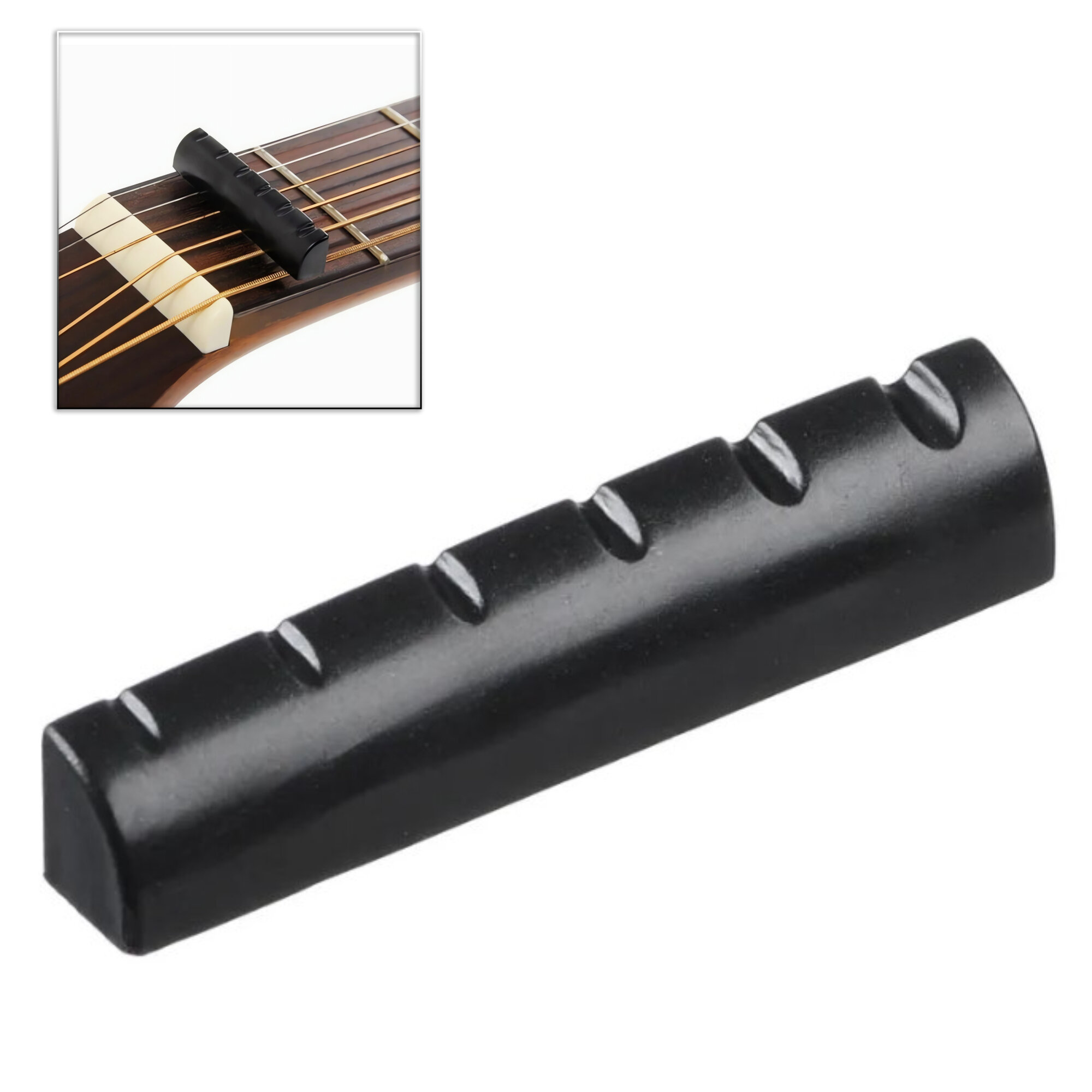Порожек верхний черный для акустической гитары 43х6х8,3-7,4 мм