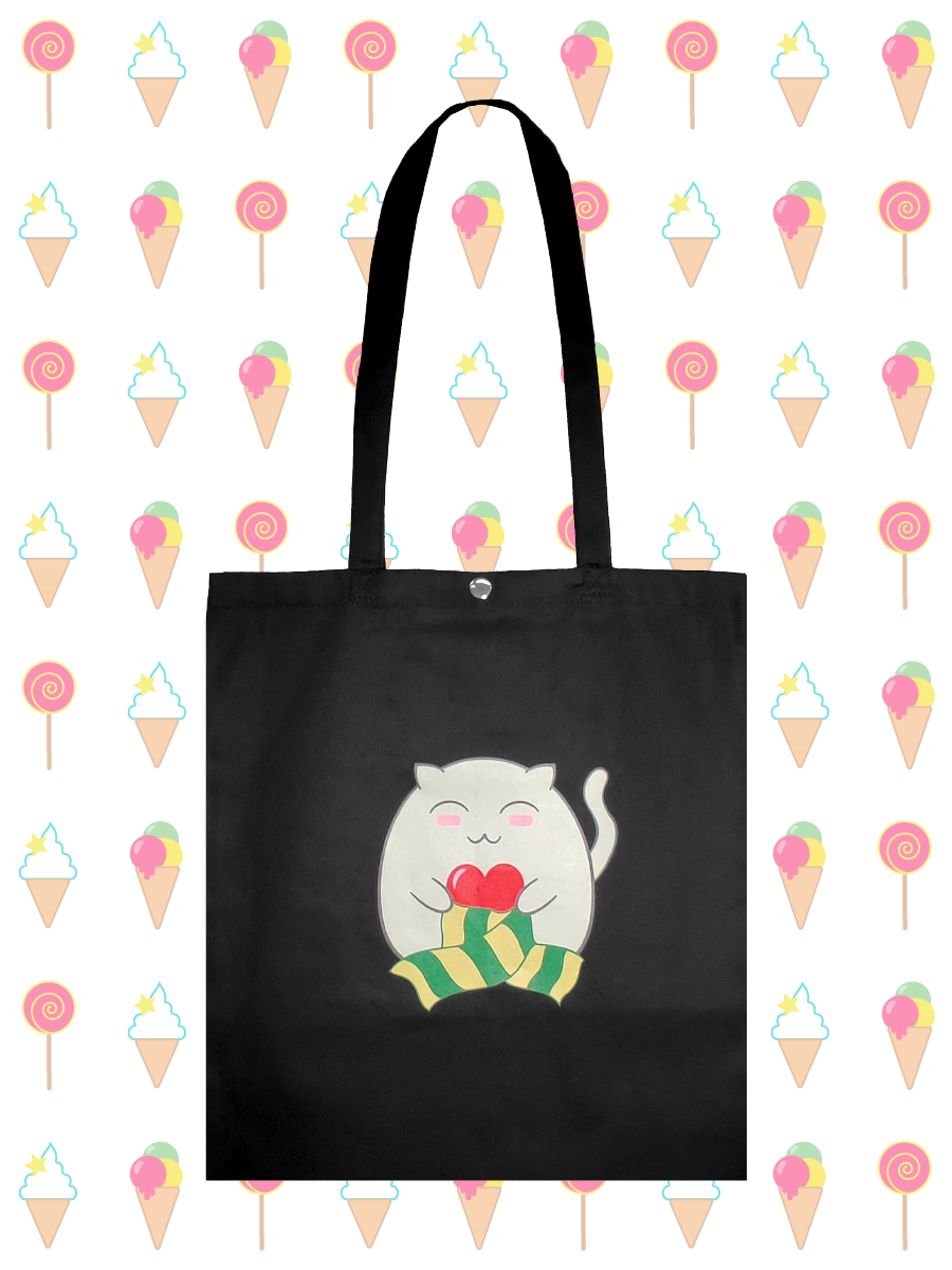 фото Сумка-шоппер с котиком, натуральна хлопковая (эко), с застежкой кнопка, принт кот