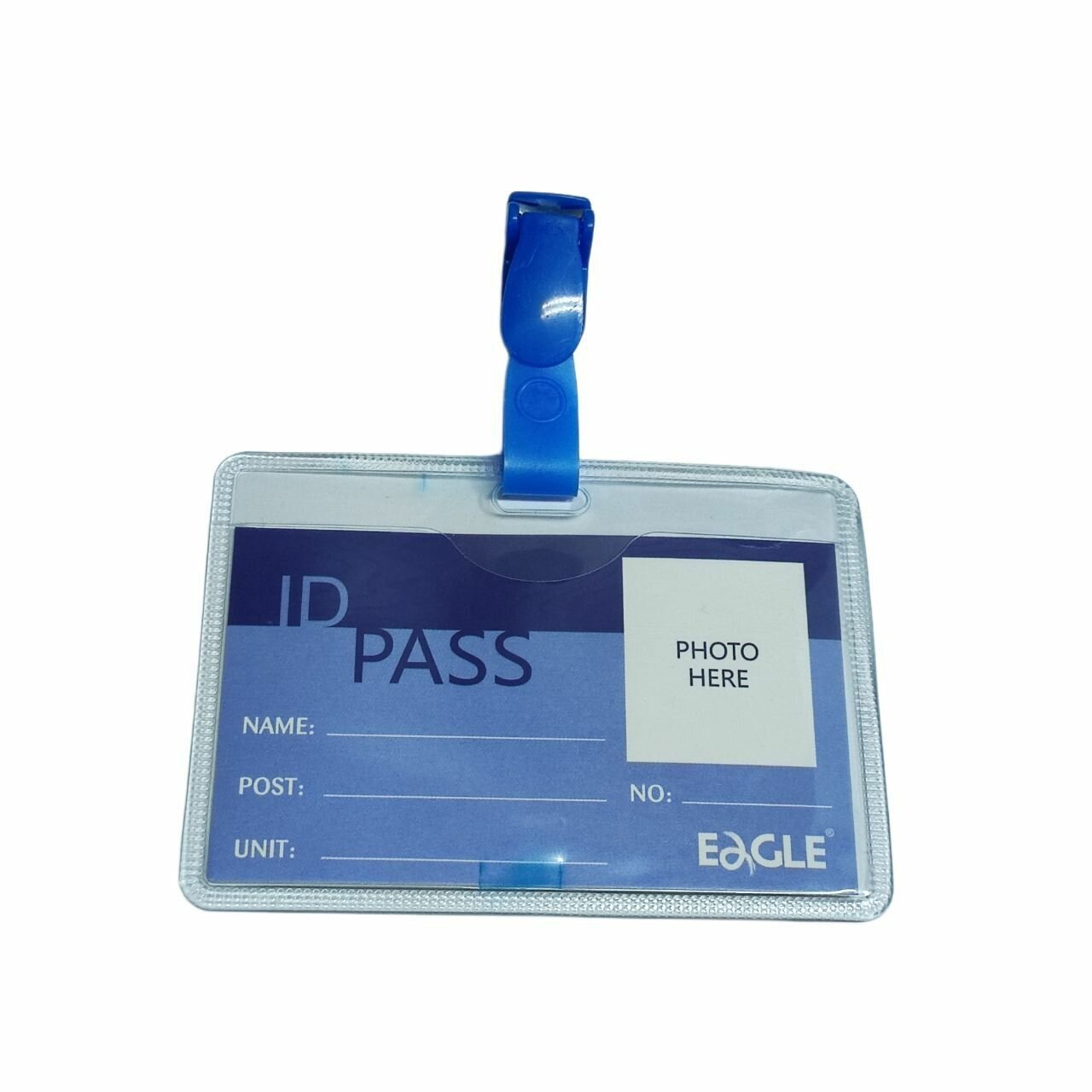 фото Бейдж горизонтальный Eagle 99х71 мм, (размер вкладыша 89х54 мм), с клипом синий
