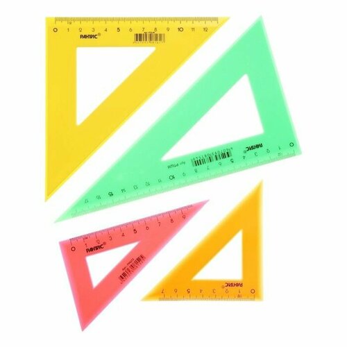 Набор треугольников 4 шт Calligrata катет 9121420 см непрозрачные цветные 474₽