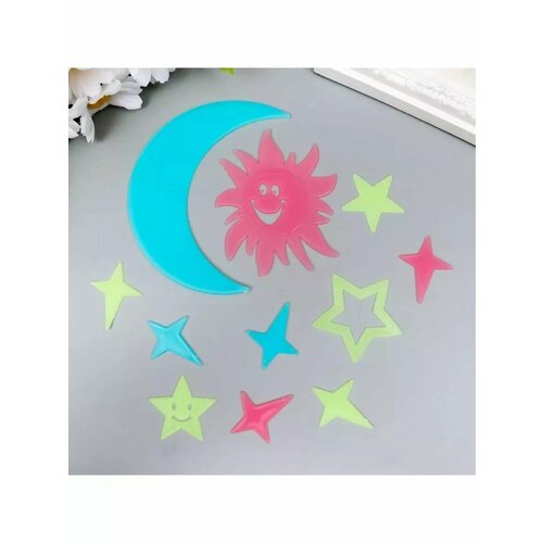 Наклейки фосфорные Солнце месяц и звезды набор 9 шт 485₽