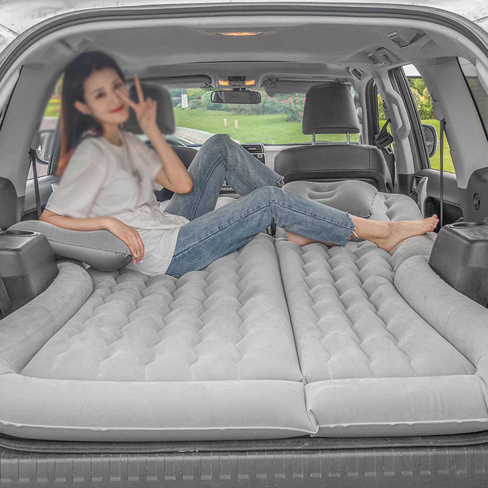 Автомобильный надувной матрас Автомобильная надувная утолщенная Дорожная кровать Спальный коврик для Кемпинга Аксессуар для кемпинга Серый