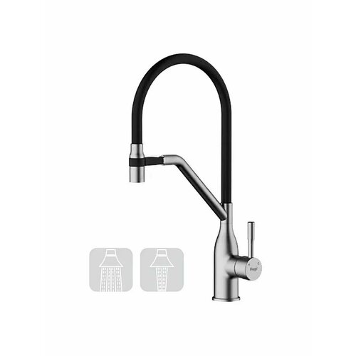 фото Смеситель для кухни с гибким изливом frap f4497-9, черный/хром