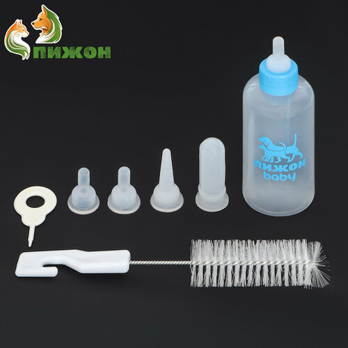 Набор для вскармливания Пижон бутылочка 60 мл с 4 сосками и ершиком голубой 415₽