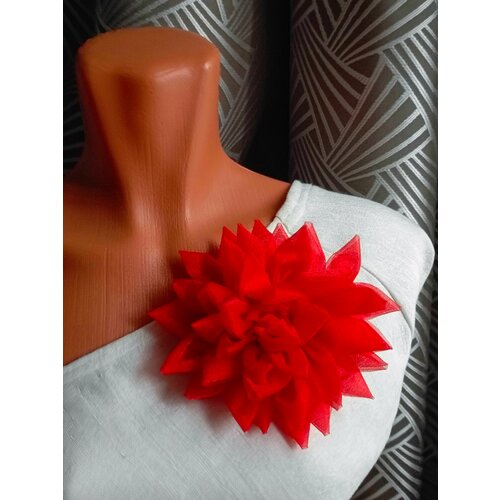 Брошь, оранжевый, бордовый