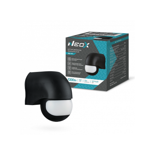 NEOX Датчик движения инфракрасный ДД 10Ч 1200Вт 180 гр 12м IP44 черный арт4690612052212 1080₽