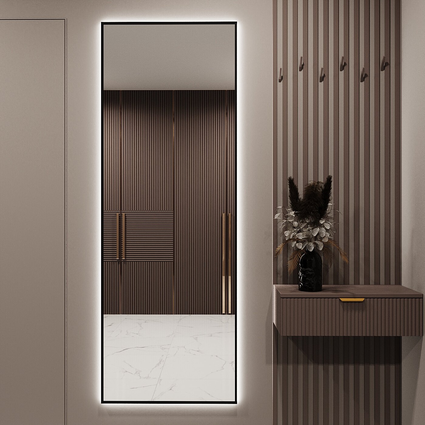 Зеркало с подсветкой в алюминиевой раме настенное Market-house 170х60 см. Свет: Нейтральный белый 6000К. Черное